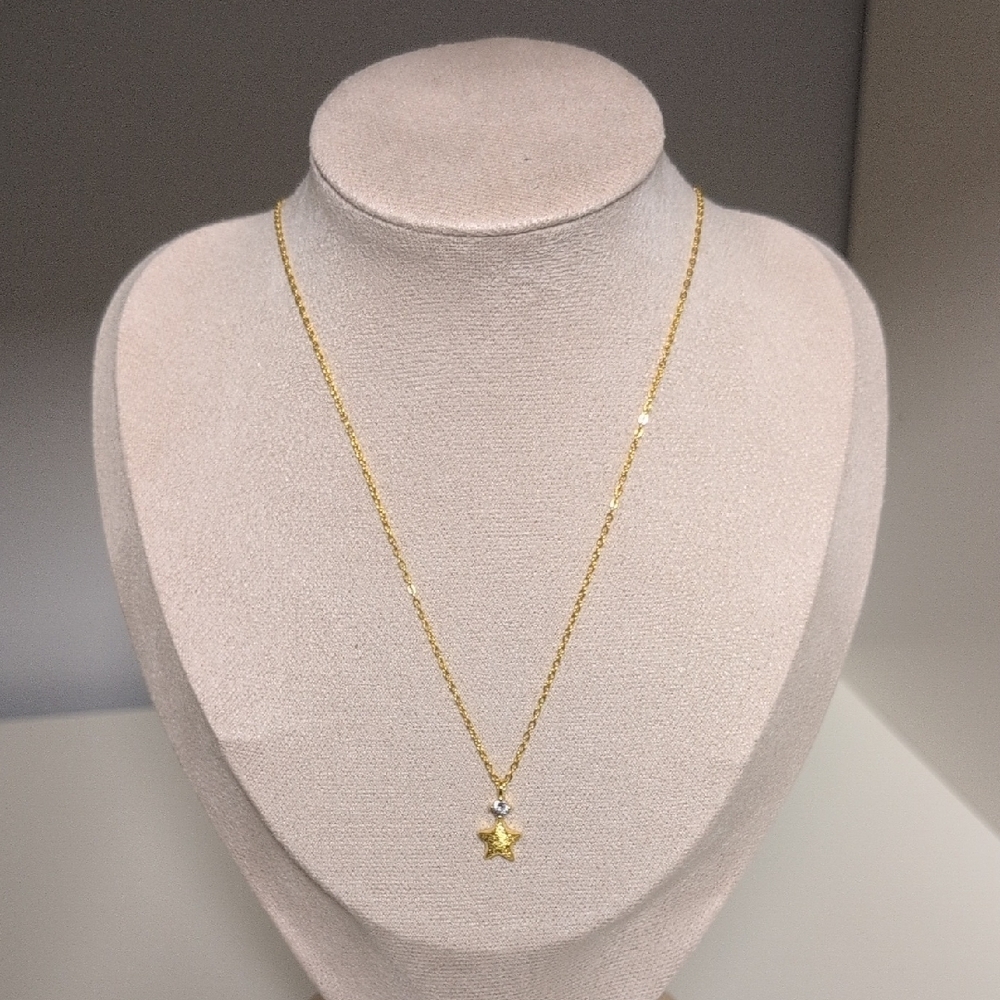 Dainty Sterling Silver Necklace With Star Charm And Cubic Zirconia Accent